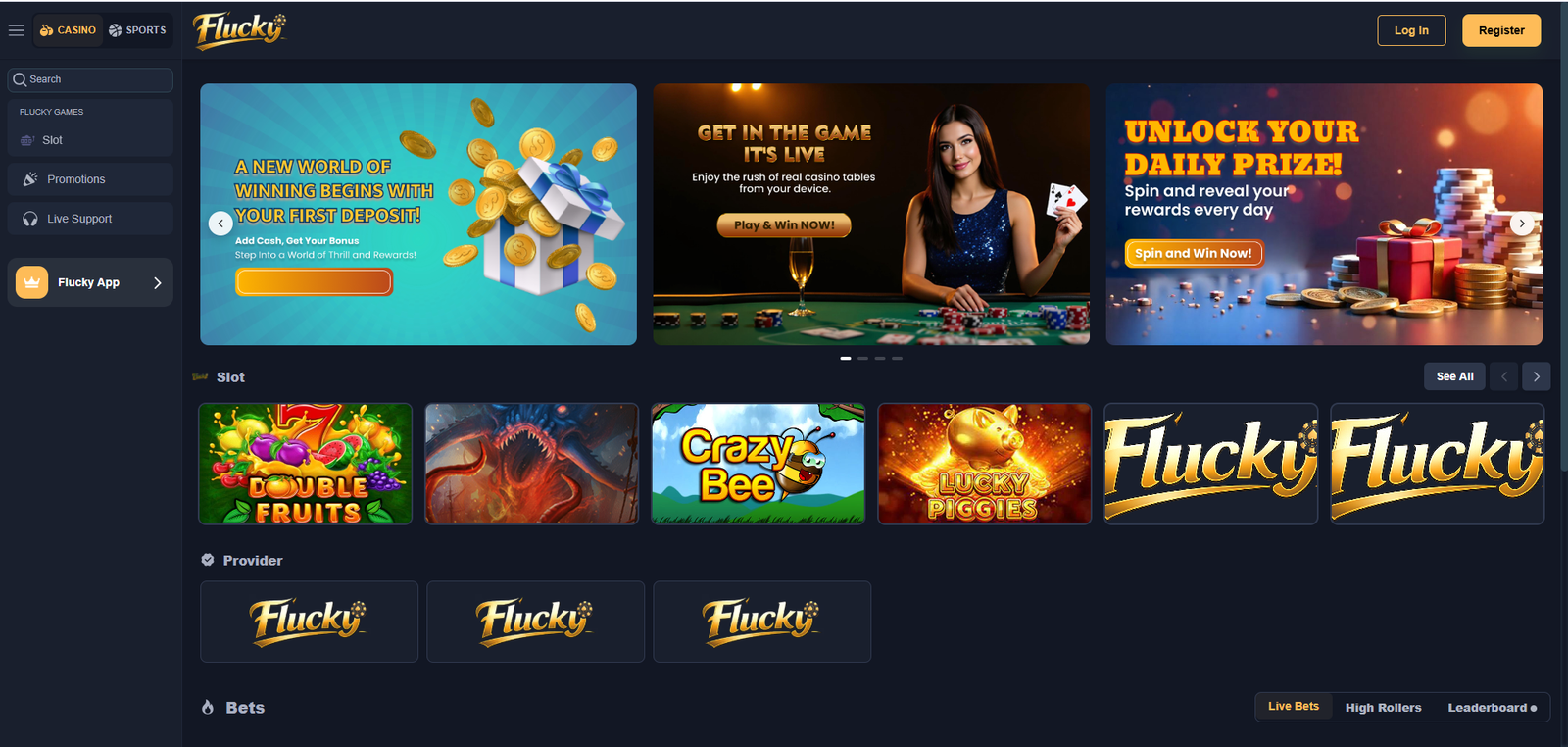 Flucky betting platform interface